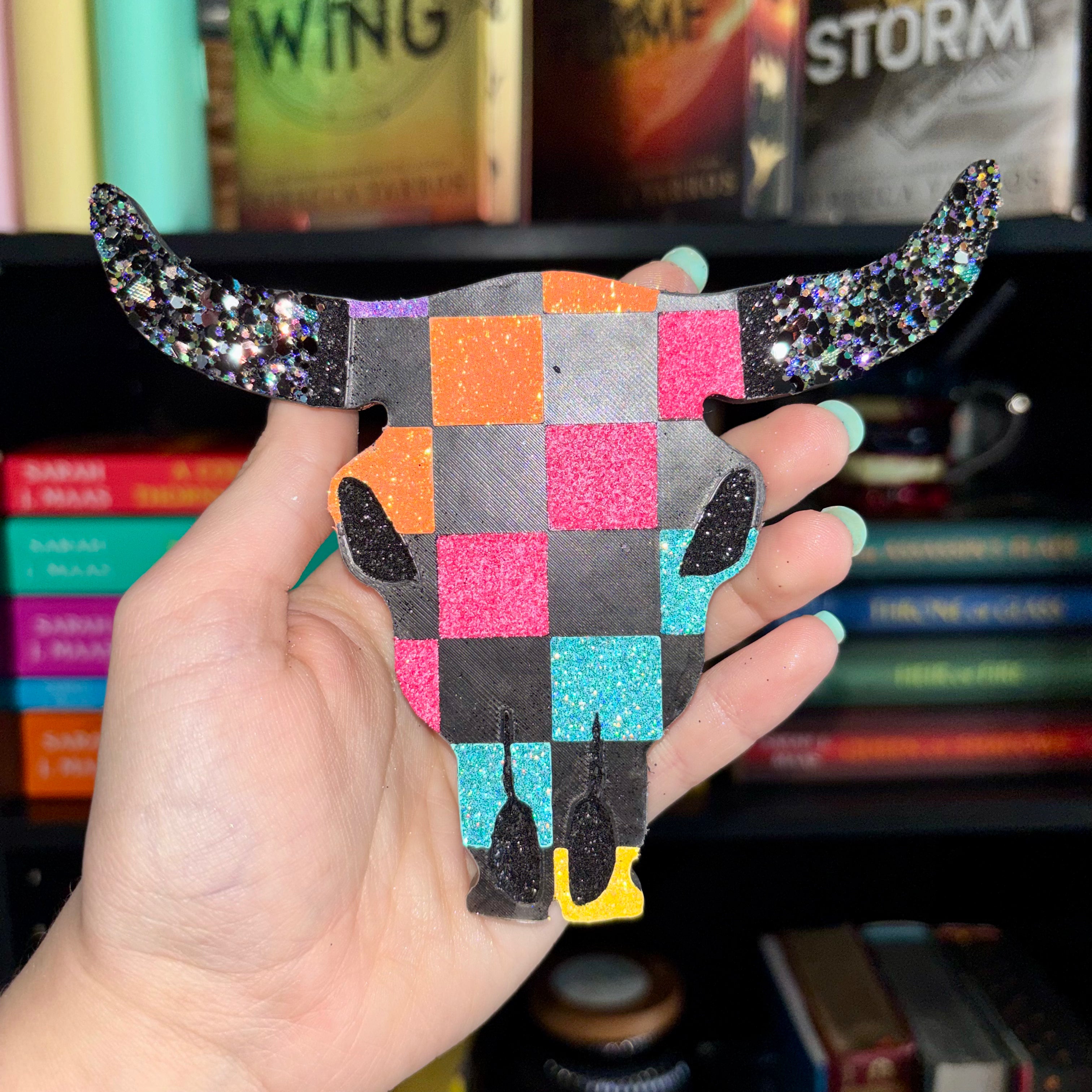 neon checkered skull